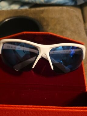Nike White Frame with Blue Mirrored Lens Performance Sunglasses
